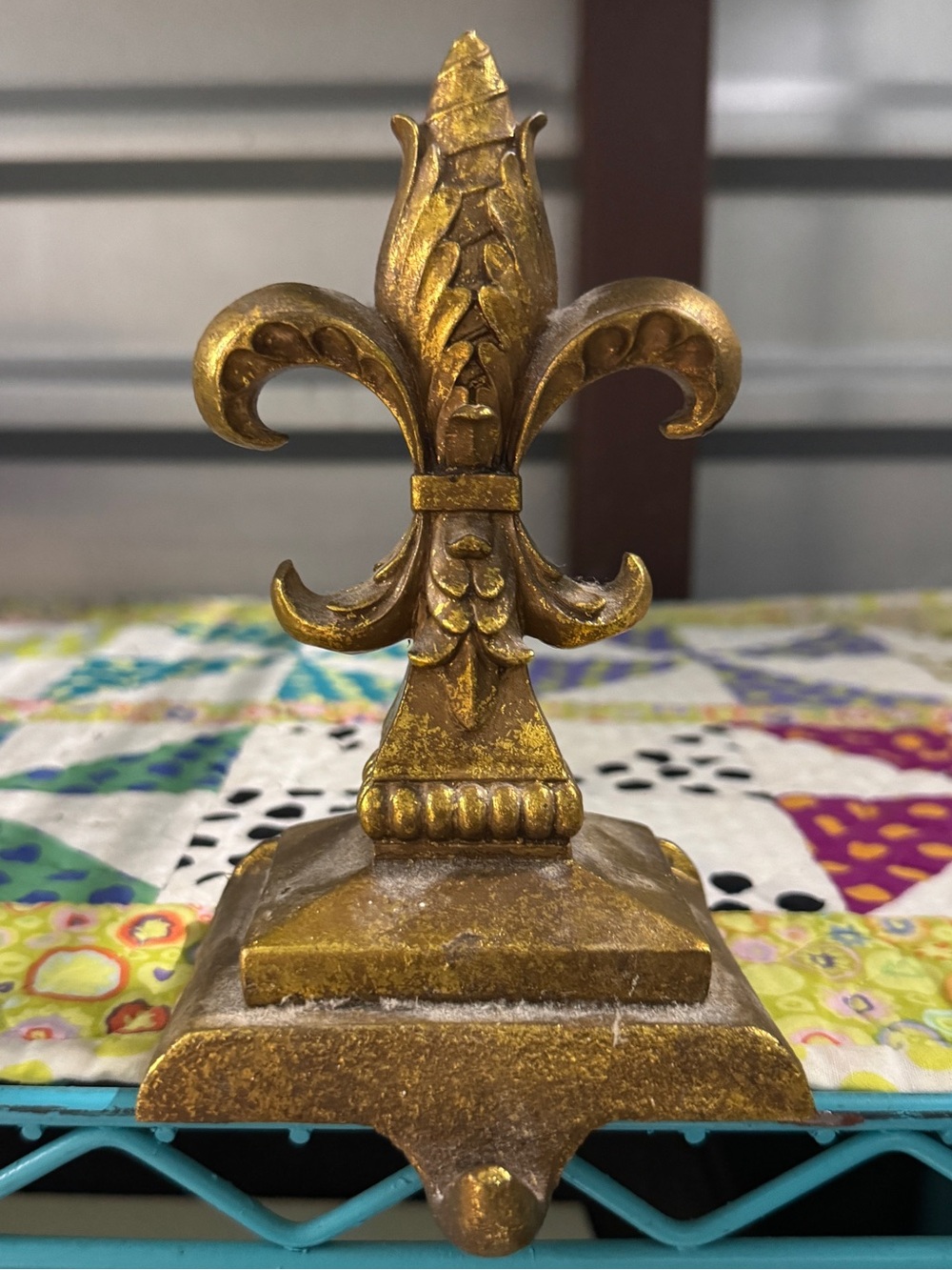Antiqued Gold Fleur-de-Lis Stocking Holder Mantel Hook